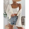 imageFloerns Womens Scallop Trim Trumpet Long Sleeve Tie Front Cardigan Crop TopApricot