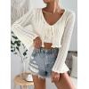 imageFloerns Womens Scallop Trim Trumpet Long Sleeve Tie Front Cardigan Crop TopApricot