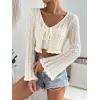 imageFloerns Womens Scallop Trim Trumpet Long Sleeve Tie Front Cardigan Crop TopApricot