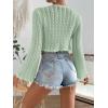 imageFloerns Womens Scallop Trim Trumpet Long Sleeve Tie Front Cardigan Crop TopCadet Blue