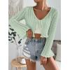 imageFloerns Womens Scallop Trim Trumpet Long Sleeve Tie Front Cardigan Crop TopCadet Blue