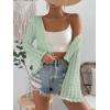 imageFloerns Womens Scallop Trim Trumpet Long Sleeve Tie Front Cardigan Crop TopCadet Blue