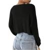 imageFloerns Womens Solid Self Tie Front Long Sleeve Drop Shoulder Cardigan Crop TopBlack