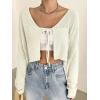 imageFloerns Womens Solid Self Tie Front Long Sleeve Drop Shoulder Cardigan Crop TopWhite