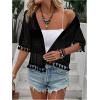 imageFloerns Womens Tassel Trim Half Sleeve Open Front Knitted Cardigan SweaterBlack