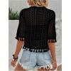 imageFloerns Womens Tassel Trim Half Sleeve Open Front Knitted Cardigan SweaterBlack