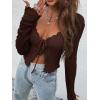 imageFloerns Womens Tie Front Lettuce Trim V Neck Long Sleeve Cardigan Crop TopA Brown