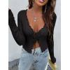 imageFloerns Womens Tie Front Lettuce Trim V Neck Long Sleeve Cardigan Crop TopBlack a
