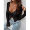 imageFloerns Womens Tie Front Lettuce Trim V Neck Long Sleeve Cardigan Crop TopBlack a