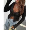 imageFloerns Womens Tie Front Lettuce Trim V Neck Long Sleeve Cardigan Crop TopBlack a