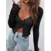 imageFloerns Womens Tie Front Lettuce Trim V Neck Long Sleeve Cardigan Crop TopBlack a