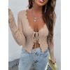imageFloerns Womens Tie Front Lettuce Trim V Neck Long Sleeve Cardigan Crop TopKhaki