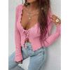 imageFloerns Womens Tie Front Lettuce Trim V Neck Long Sleeve Cardigan Crop TopLight Pink