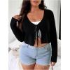 imageFloerns Womens Tie Front Long Sleeve Rib Knit Shrug Sweaters Cardigan Crop TopBlack