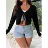 imageFloerns Womens Tie Front Long Sleeve Rib Knit Shrug Sweaters Cardigan Crop TopBlack