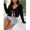 imageFloerns Womens Tie Front Long Sleeve Rib Knit Shrug Sweaters Cardigan Crop TopBlack