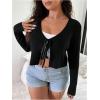imageFloerns Womens Tie Front Long Sleeve Rib Knit Shrug Sweaters Cardigan Crop TopBlack