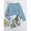 imageFloerns Womens Tie Front Long Sleeve Rib Knit Shrug Sweaters Cardigan Crop TopBlue