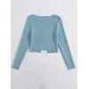 imageFloerns Womens Tie Front Long Sleeve Rib Knit Shrug Sweaters Cardigan Crop TopBlue