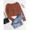 imageFloerns Womens Tie Front Long Sleeve Rib Knit Shrug Sweaters Cardigan Crop TopCoffee Brown