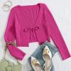 imageFloerns Womens Tie Front Long Sleeve Rib Knit Shrug Sweaters Cardigan Crop TopHot Pink