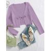 imageFloerns Womens Tie Front Long Sleeve Rib Knit Shrug Sweaters Cardigan Crop TopLilac Purple