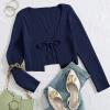 imageFloerns Womens Tie Front Long Sleeve Rib Knit Shrug Sweaters Cardigan Crop TopNavy Blue