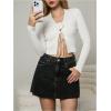 imageFloerns Womens Tie Front Long Sleeve Rib Knit Shrug Sweaters Cardigan Crop TopWhite Ivory