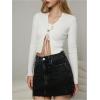 imageFloerns Womens Tie Front Long Sleeve Rib Knit Shrug Sweaters Cardigan Crop TopWhite Ivory