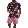 imageFloerns Mens Two Piece Outfit Printed Shirt Top and Drawstring Waist Shorts SetBlack Flamingo Multi