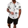 imageFloerns Mens Two Piece Outfit Printed Shirt Top and Drawstring Waist Shorts SetBlack White Tree