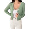 imageFloerns Womens Button Down Solid Crop Cardigan Long Sleeve V Neck Knit TopsMint Green