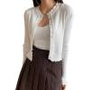 imageFloerns Womens Long Sleeve Button Front Lettuce Trim Rib Knit Cardigan SweaterWhite