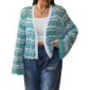 imageFloerns Womens Plus Size Allover Print Open Front Long Sleeve Cardigan TopGreen and Purple