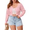 imageFloerns Womens Plus Size Long Sleeve Crop Top Tie Front Rib Knit Cardigan SweaterLight Pink