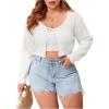 imageFloerns Womens Plus Size Long Sleeve Crop Top Tie Front Rib Knit Cardigan SweaterWhite
