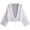 imageFloerns Womens Plus Size Tie Front Long Sleeve Crochet Cardigan Crop TopWhite Cream
