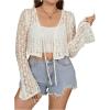 imageFloerns Womens Plus Size V Neck Long Flounce Sleeve Tie Front Knit Crop CardiganApricot Solid