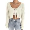 imageFloerns Womens Solid Self Tie Front Long Sleeve Drop Shoulder Cardigan Crop TopWhite