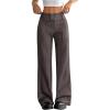imageFloerns Womens Striped Print High Waisted Dress Pants Straight Leg Work Suit PantsChocolate Brown