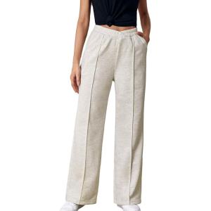 imageFloerns Womens Causal Drawstring High Waist Baggy Straight Wide Leg Sweatpants with PocketsApricot Plain