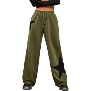 imageFloerns Womens Causal Drawstring High Waist Baggy Straight Wide Leg Sweatpants with PocketsArmy Green
