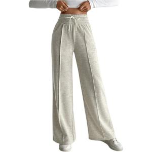 imageFloerns Womens Causal Drawstring High Waist Baggy Straight Wide Leg Sweatpants with PocketsLight Grey Plain