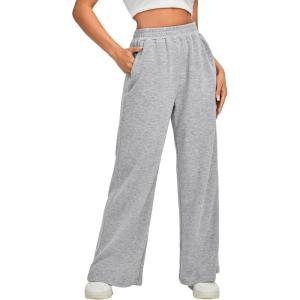 imageFloerns Womens Causal Drawstring High Waist Baggy Straight Wide Leg Sweatpants with PocketsPale Grey Plain