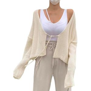 imageFloerns Womens Drop Shoulder Tie Front Cardigan V Neck Long Sleeve Solid SweaterApricot