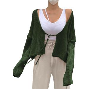 imageFloerns Womens Drop Shoulder Tie Front Cardigan V Neck Long Sleeve Solid SweaterArmy Green