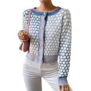 imageFloerns Womens Ombre Marled Knitwear Long Sleeve Button Front CardiganBlue and White