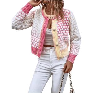 imageFloerns Womens Ombre Marled Knitwear Long Sleeve Button Front CardiganPink Yellow Multi