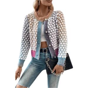 imageFloerns Womens Ombre Marled Knitwear Long Sleeve Button Front CardiganPurple Blue Multi