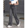 imageFloerns Girls Y2k Bowknot Print Elastic Waist Jeans Wide Leg Cute Denim PantsBlack